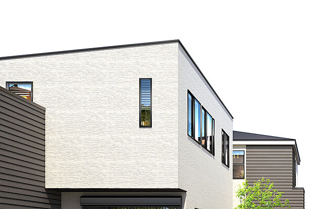 【【表情の異なる外観】】白壁を基調としたシャープな印象に1邸1邸表情の異なるデザインを施しました。統一感を保ちながら街並みに洗練されたリズムを生み出します。※号棟により採用状況が異なります。