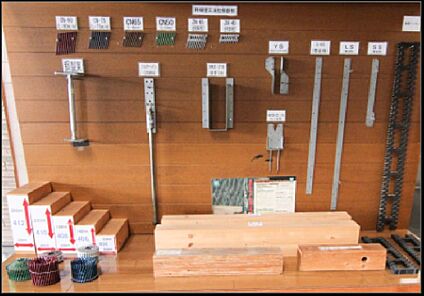カラーリングされた専用のクギと耐久性の高い建築金物