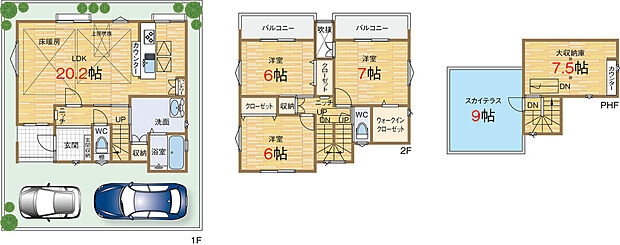 リビング~洗面室~浴室への短い動線で、家事負担を減らした間取りとなっています。カウンターキッチンからテーブルへ食器類を移動でき、家族の顔やテレビを見ながら作業ができてとても便利です。