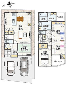 約18帖のLDK隣には小上がりの和室付きです。2階にはロフトや小屋裏収納があり、たくさんのお荷物がスッキリと収まるお家です。 