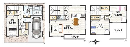 採光性・プライバシー性に配慮した2階LDKの住まい。4面採光のLDKは、対面式キッチンを採用した約18.25帖の団らん空間。全居室収納付きの間取り。2階と3階にベランダを配置しています。 