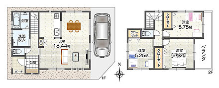 建物価格2140万円、建物面積83.52m2、LDKには扉付きの物入付き。2階の全洋室にもそれぞれ収納があり、随所でお荷物が管理できます。 