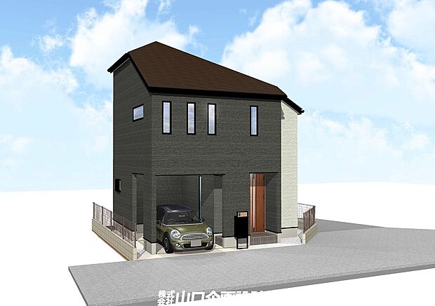 【完成予想図　※図面を基に描いたもので実際とは異なります。】木目調の玄関ドアが暖かさと親しみやすさを演出。
