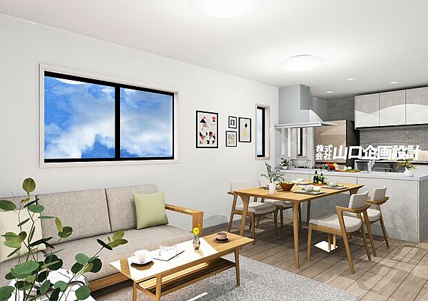 【完成予想図 2階LDK】2階部分なで通りの視線が気になりません。ペニンシュラキッチン採用で閉鎖感の無い広々とした空間で大切な時間を過ごせます。※図面を基に描いたもので実際とは多少異なります。家具・調度品は含みません。