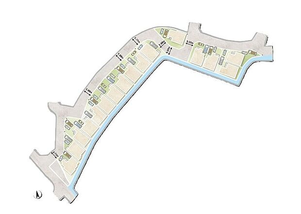 【全体区画図】
全16戸の分譲地です。コンビニやスーパーが徒歩9分圏内に揃う住環境!自然豊かな落ち着いた街並みで、子育て世帯にもおすすめです。