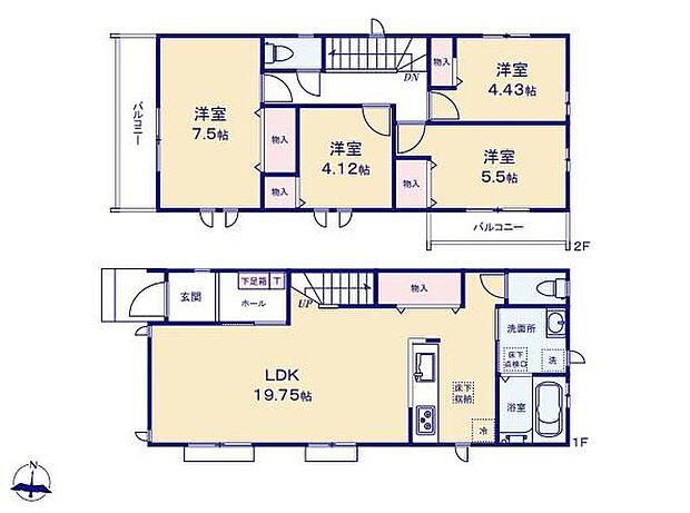 (A号棟)、価格6490万円、4LDK、土地面積124.47m2、建物面積97.71m2
