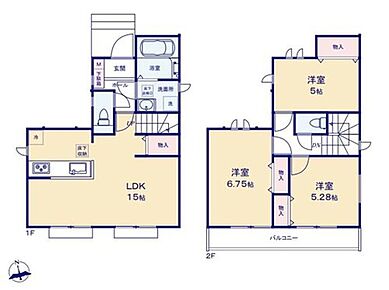 南面に広がる明るいLDK！対面式キッチンからはリビング全体が見渡せます♪
全居室収納以外にもリビング収納や床下収納でしっかり片付きます♪
2部屋を繋ぐバルコニーで洗濯物や布団干しの出し入れが快適です♪ 