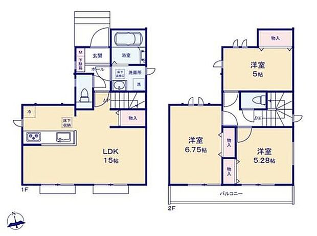 【3LDK】南面に広がる明るいLDK!対面式キッチンからはリビング全体が見渡せます♪
全居室収納以外にもリビング収納や床下収納でしっかり片付きます♪
2部屋を繋ぐバルコニーで洗濯物や布団干しの出し入れが快適です♪