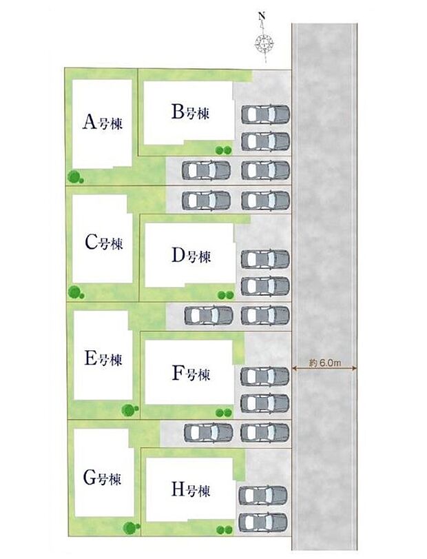 【全体区画図】全棟カースペース2台分完備！人気の低層住居専用地域は落ち着いた住環境です。


