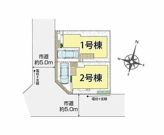 【全体区画図】敷地内駐車場完備☆周辺は交通量の少ない生活道路なので小さなお子様を持つご家庭も安心です♪