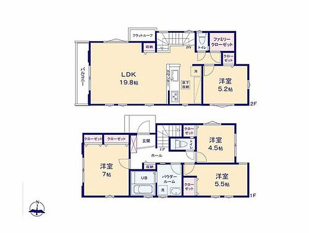 【4LDK】道路からの視線が気にならない、2階リビング♪
ご家族を見守りながらお料理が作れる対面式キッチン♪
衣類や大きなバッグもすっきり収納できるファミリークローク付き♪