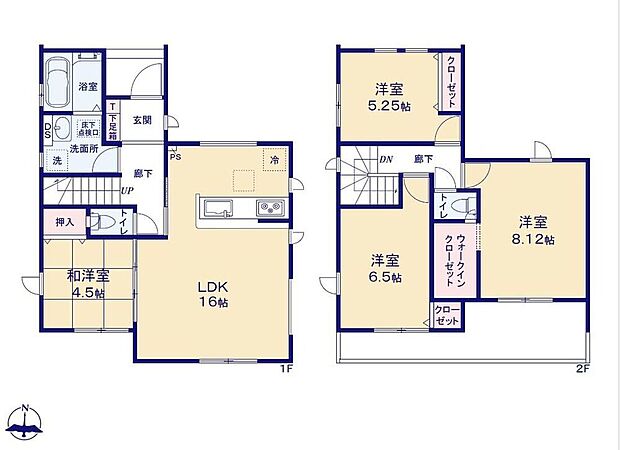 【4LDK】客間としても、また小さいお子様の目の届く遊び場やお昼寝スペースとしても使える便利な和室付きのプラン☆主寝室は広々8.1帖！大型ベッドも余裕♪2部屋から行き来できるバルコニーはとても便利♪
