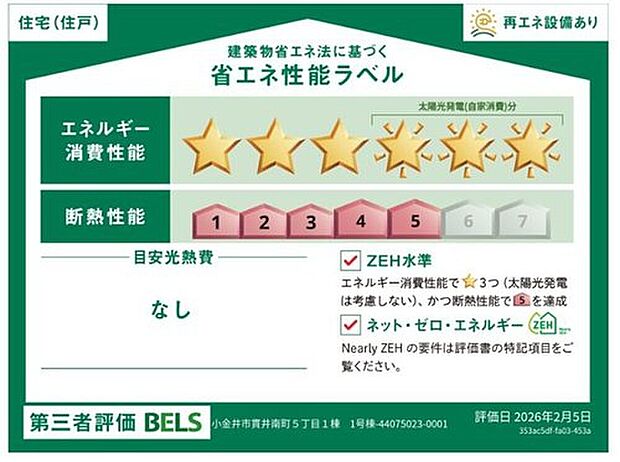 【【省エネ性能ラベル】】こちらの物件はZEH水準を満たした、省エネ性能に優れた物件です。　光熱費を抑えて暮らすことができるだけでなく、「熱の入りにくさ・逃げにくさ」という観点でも影響を受けにくい建物のため、長く快適にお過ごしいただけます♪