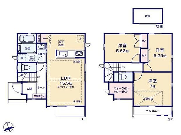 【3LDK】水周り集中設計で家事動線がスムーズ◎対面式キッチン採用のリビングでご家族のコミュニケーションが増える間取り♪ゆとりあるウォークインクローゼット付き!