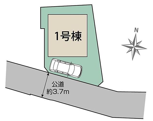 【全体区画図】全室南向きで明るい住まい♪前面道路は3.7mで車通りも少なく落ち着いた雰囲気の住宅街です♪