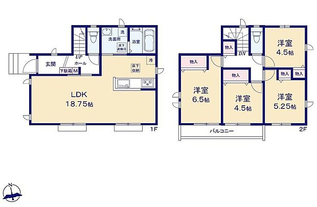 【4LDK】ご家族が集う空間と、個の時間を大切にする居室をしっかり分け合える2階4居室プラン♪