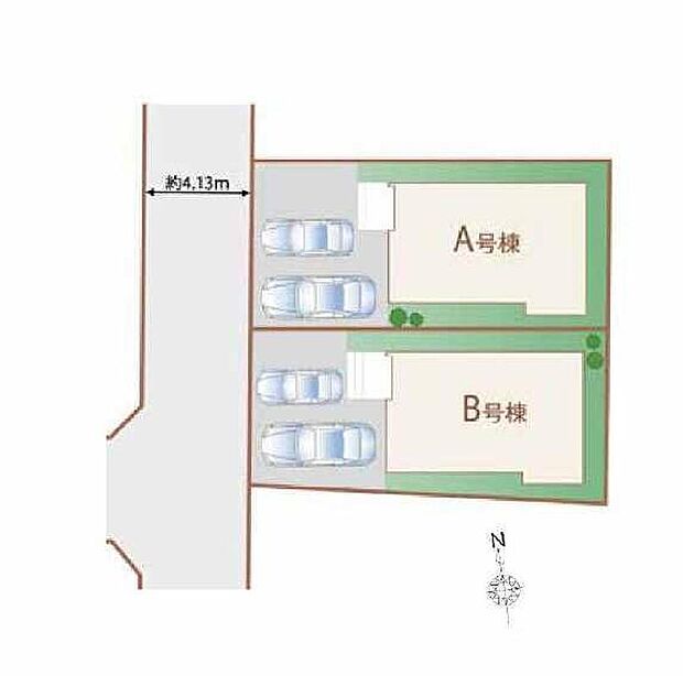 【全体区画図】車種により並列2台駐車可能なカースペース完備☆