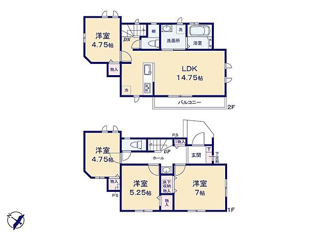 【4LDK】◇2階LDK採用♪対面式キッチン&リビングイン階段採用プラン☆◇家事動線がスムーズな水回り集約設計♪便利な浴室乾燥付き☆◇全居室収納完備!玄関収納付き♪ご家族に寄り添う設計です◎