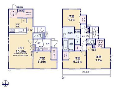 床暖房付きのゆったり20.25帖のLDK☆
パントリーやファミリークローク、WIC等、収納たっぷり♪
洗面台はフルフラットカウンターで広々、お手入れラクラクです♪ 