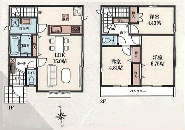 【3LDK】○LDK15帖♪対面キッチンとリビングイン階段で自然とコミュニケーションがとれる間取り♪
○水回りを集約し家事動線がスムーズ♪
○全居室収納!リビングや2階ホールにも設け室内すっきり♪