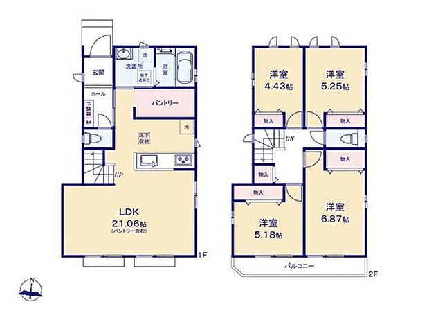 【4LDK】ご家族のコミュニケーションを育むリビングイン階段を採用したリビングは広々21帖超♪ご家族皆さまでゆったりとお寛ぎいただけます♪食品ストックに便利な大容量キッチンパントリー付き☆