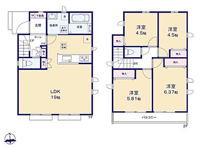 広々過ごせる19帖LDK！対面式キッチンでご家族との会話が弾む空間です♪雨の日や冬場のお洗濯にあると嬉しい浴室乾燥機が標準装備です！ 