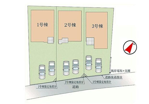 ≪全体区画図≫
駐車2台可能(車種による)!急な来客時や、ご家族の自転車スペースとしても大活躍♪