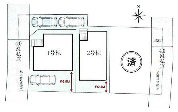≪全体区画図≫
駐車1~2台可能(号棟・車種による)!急な来客時や、ご家族の自転車スペースとしても大活躍♪