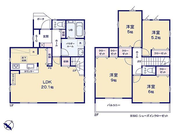 (1号棟)、価格4399万円、4LDK、土地面積124.44m2、建物面積105.57m2