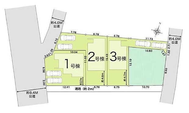 ≪全体区画図≫
駐車2台可能（車種による）！急な来客時や、ご家族の自転車スペースとしても大活躍♪