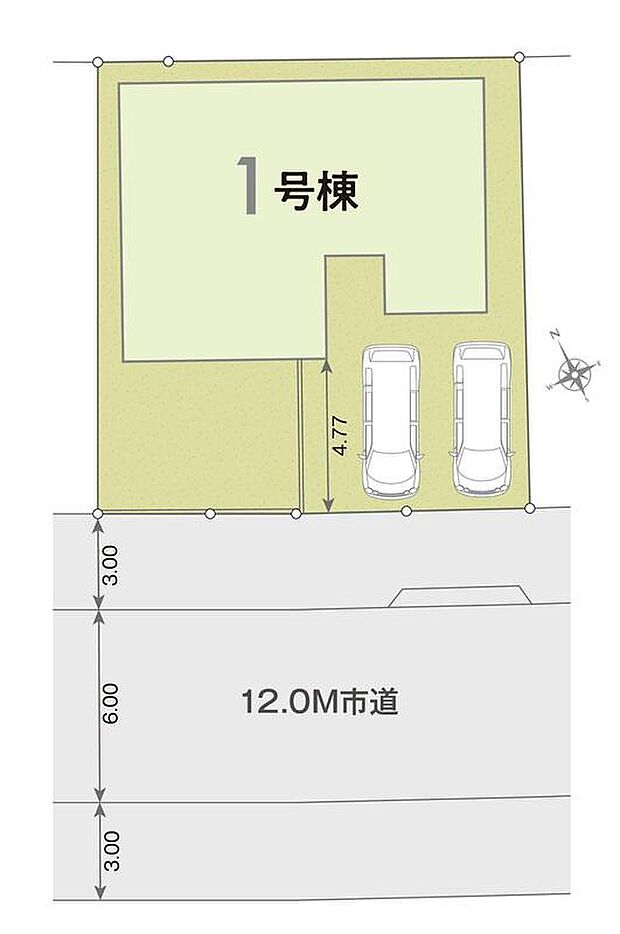≪全体区画図≫
駐車2台可能（車種による）！急な来客時や、ご家族の自転車スペースとしても大活躍♪
前面道路が広いので、駐車もラクラクですね！