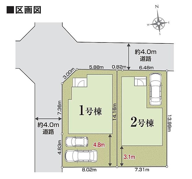 ≪全体区画図≫
駐車1~2台可能(号棟・車種による)!急な来客時や、ご家族の自転車スペースとしても大活躍♪