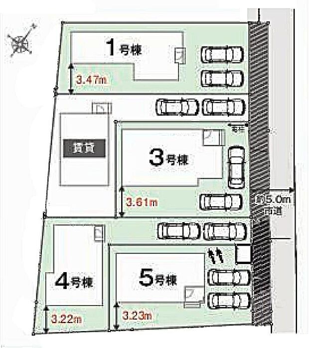 ≪全体区画図≫
駐車2台可能（車種による）！急な来客時や、ご家族の自転車スペースとしても大活躍♪