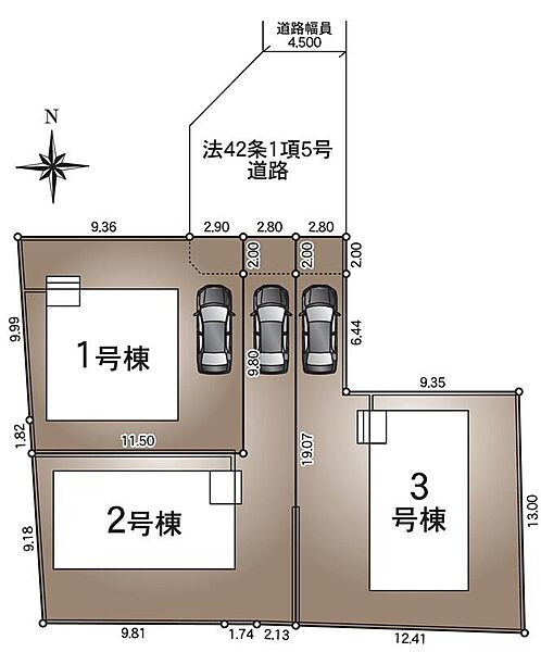 ≪全体区画図≫
全3棟の分譲地！
カースペース1台分♪自転車スペースも確保！