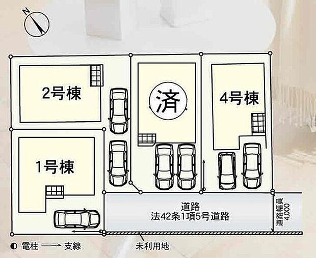 ≪全体区画図≫
駐車1~2台可能(号棟・車種による)!急な来客時や、ご家族の自転車スペースとしても大活躍♪
