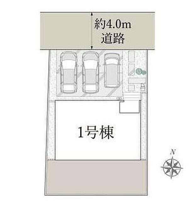 ≪全体区画図≫駐車3台可能（車種による）！急な来客時や、ご家族の自転車スペースとしても大活躍♪