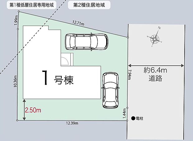 ≪全体区画図≫
駐車2台可能（車種による）！急な来客時や、ご家族の自転車スペースとしても大活躍♪