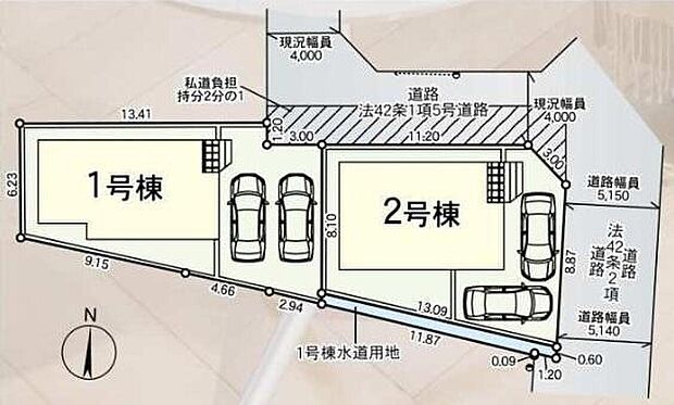 ≪全体区画図≫
駐車2台可能（車種による）！急な来客時や、ご家族の自転車スペースとしても大活躍♪