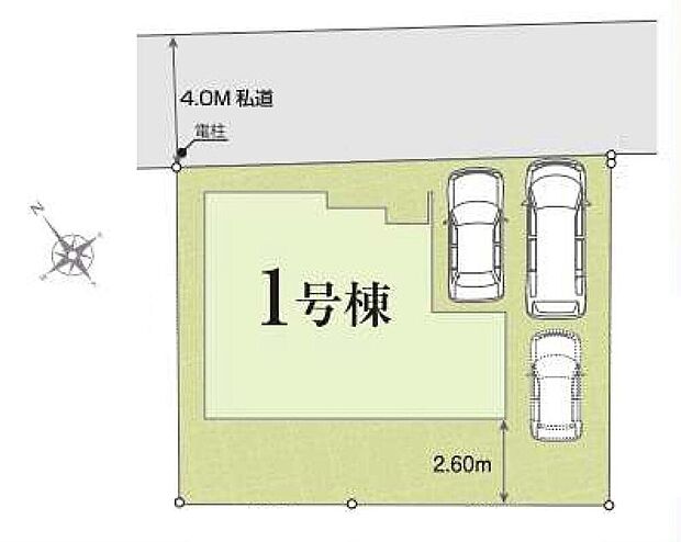 【全体区画図】駐車最大3台可能（車種による）！急な来客時や、ご家族の自転車スペースとしても大活躍♪
