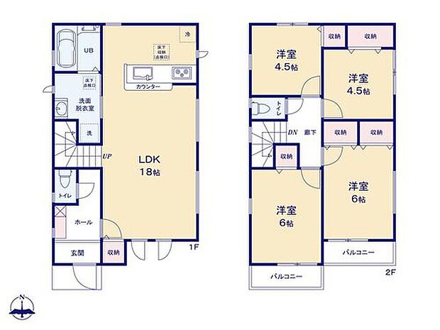 【4LDK】家事のしやすい水廻り集中設計、お掃除ラクラク全居室フローリングプラン♪
家族のコミュニケーションがとりやすいリビングイン階段！