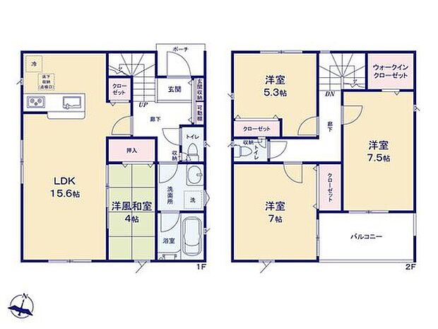 【4LDK】LDKに便利なクローゼット付き、ホッとできる寛ぎの洋風和室があるプラン♪
インナーバルコニーは急な雨でも安心です！