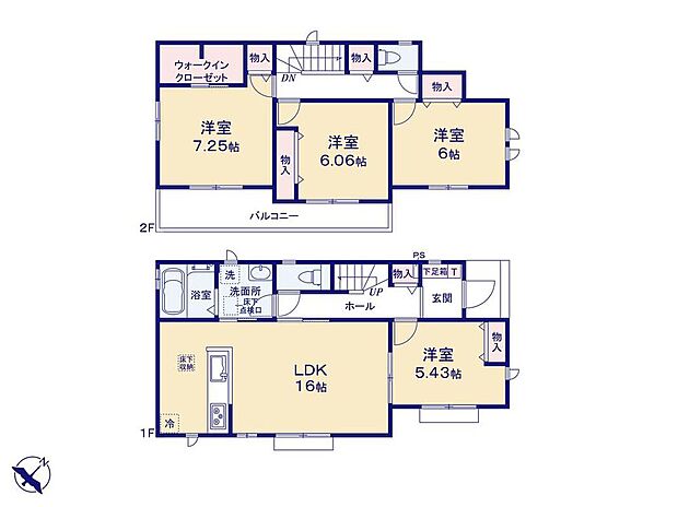 【4LDK】明るい全居室南東向き、家事のしやすい水廻り集中設計プラン♪
主寝室には収納力のあるWIC付きです！
便利なホール物入も2ヶ所あります！