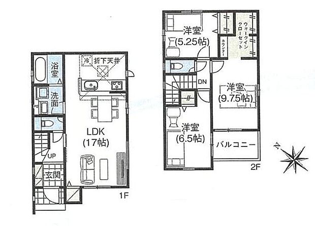 【3LDK】2階に3部屋をまとめることで、ご家族それぞれのプライベート空間も保てますね。
収納力豊富なウォークインクローゼットを設置。お部屋がスッキリ片付きます♪
主寝室は広々9.75帖！大型ベッドを置いても余裕です♪