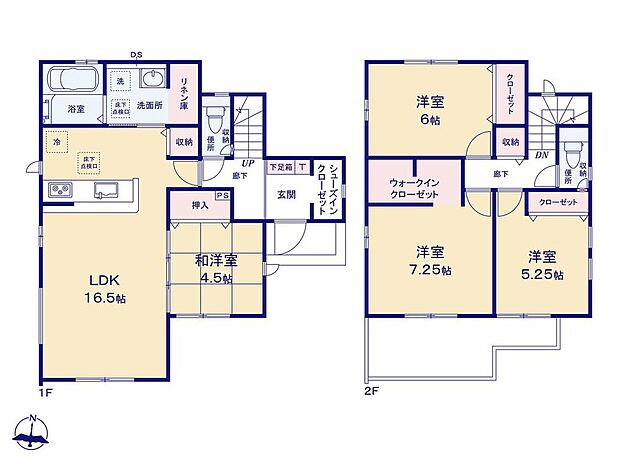 【4LDK】家事のしやすい水廻り集中設計、ホッとできる寛ぎの和室付きプラン♪
WIC・SIC・リネン庫等、収納が充実しています！
