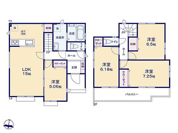 【4LDK】お掃除ラクラク全居室フローリングプラン♪
階段下にも便利な収納があります！