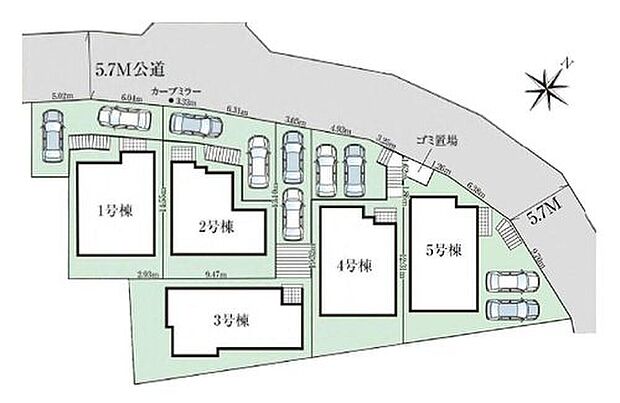 【全体区画図】駐車2台可能（車種による）！急な来客時や、ご家族の自転車スペースとしても大活躍♪