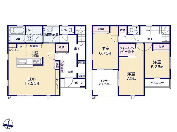 【3LDK】便利な造作カウンターやリビング収納があるLDK☆
主寝室には大型のWIC完備◎玄関には可動棚付きのSICを採用しました♪
大型のインナーバルコニーは急な雨でも安心です♪
