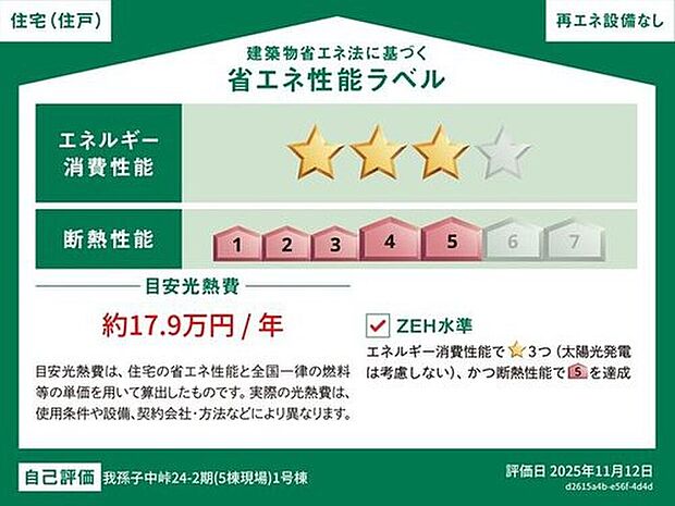 【【省エネ性能ラベル】】こちらの物件はZEH水準を満たした、省エネ性能に優れた物件です。光熱費を抑えて暮らすことができるだけでなく、「熱の入りにくさ・逃げにくさ」という観点でも影響を受けにくい建物のため、長く快適にお過ごしいただけます♪※本ラベルは特定の住戸の性能を示すものであり、全ての住戸の性能を示すものではありません。