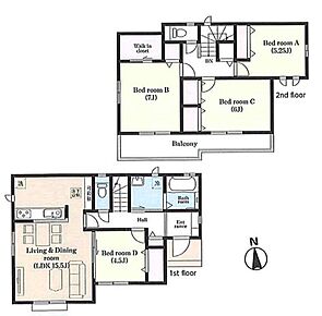 明るい全居室南向き♪お掃除ラクラク全居室フローリングプラン！
主寝室には収納力のあるWIC付き！
キッチンには、食器などの収納もできる可動棚付き！ 