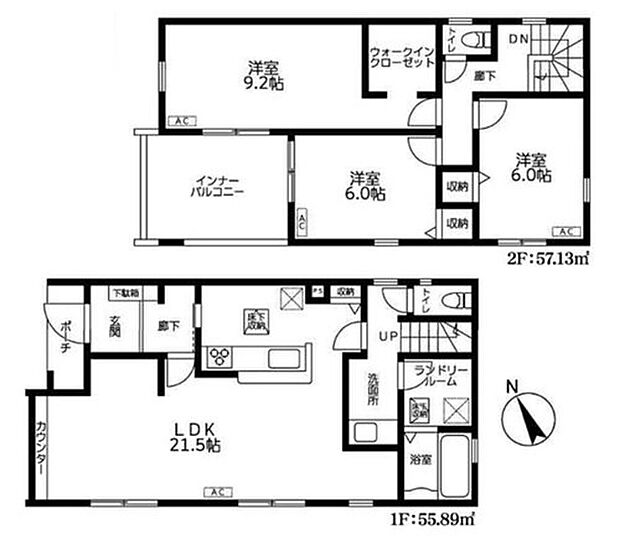 【3LDK】LDKはゆとりの21.5帖!便利に使えるランドリールーム、リビング収納!
主寝室はWIC付きです!インナーバルコニーは奥行きがあるので、セカンドリビングのような使い方もできますね♪